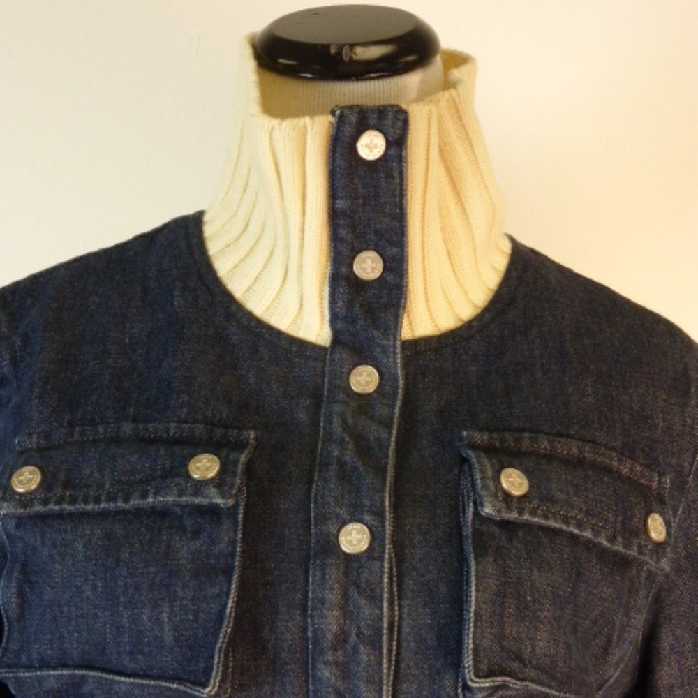 CASTELBEJAC Italy high neck or collared BLUE snap DENIM JACKET i44 L vintage - Picture 3 of 6